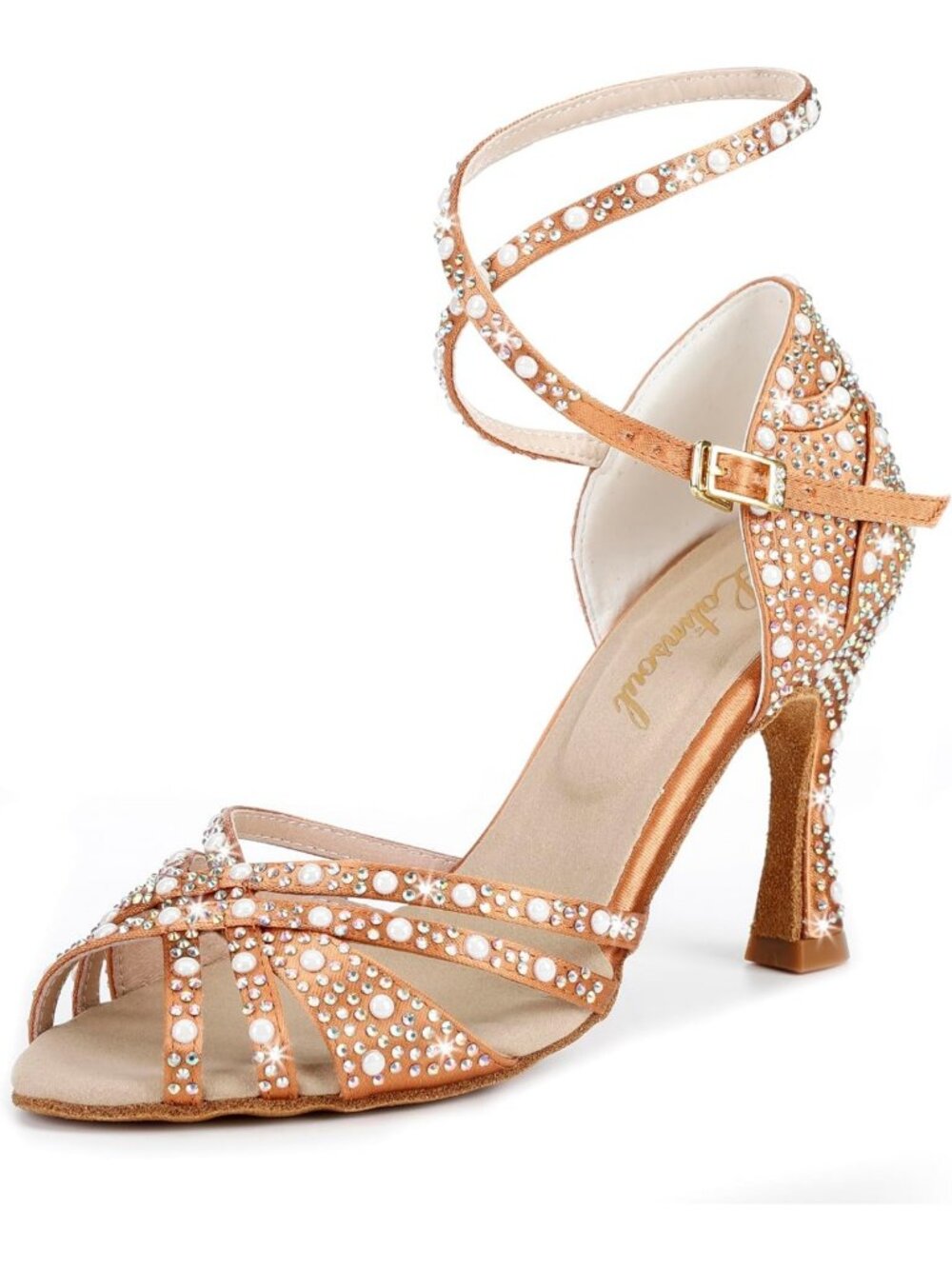 Sparkly Crystal Rhinestone Latin Dance Heels, 2.95in Adjustable Ankle Strap